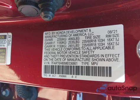 2021 Honda Cr-V Hybrid Ex-L from USA, damaged, VIN 7FART6H80ME036861